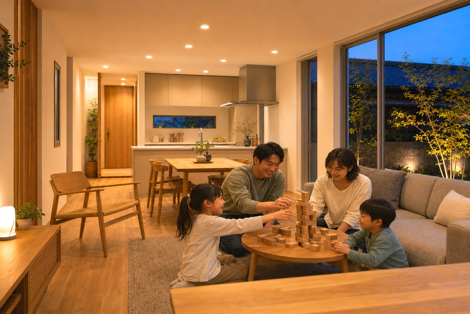 GABLE リビング ── シンプルで明るいLDKで家族が団らん｜秀光ビルド徳島店